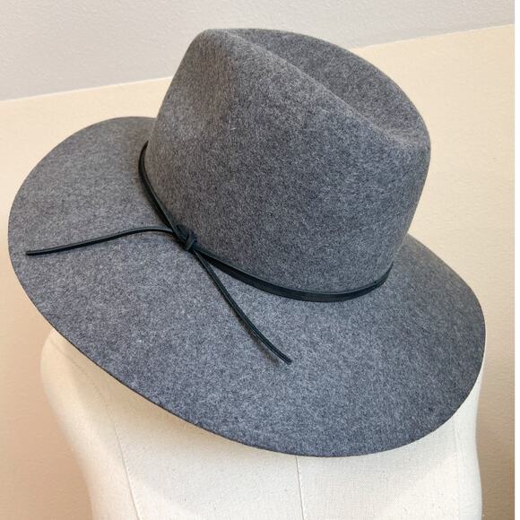 Phenix Accessories - Phenix Women's Gray 100% Wool Hat Leather Trim Fall Winter Neutral Adjustable